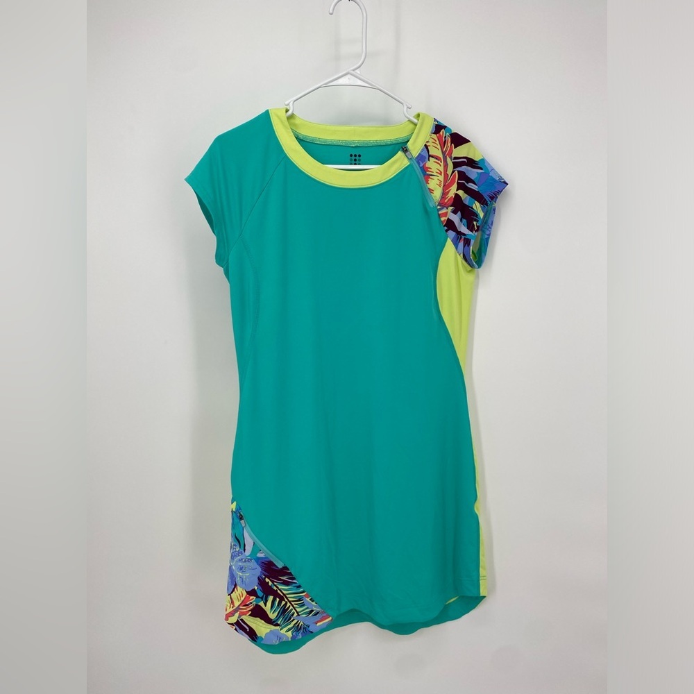 Title Nine Gidget Active Sun Blocker Short‎ Sleeve Dress Aqua Tropical Size M